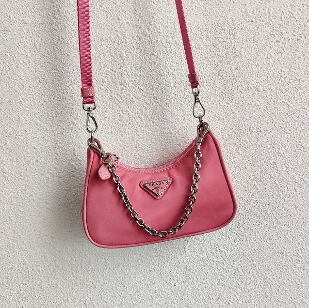 Prada original nylon mini hobo bag 1TT122 pink