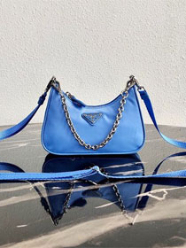 Prada original nylon mini hobo bag 1TT122 sky blue