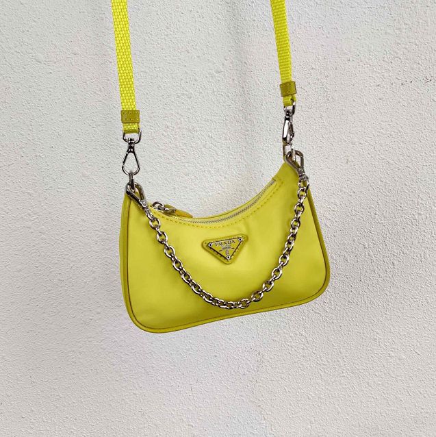 Prada original nylon mini hobo bag 1TT122 yellow