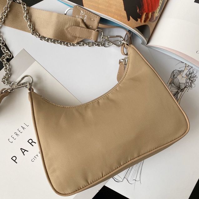 Prada original nylon shoulder bag 1BH204 apricot