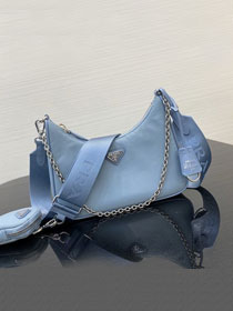 Prada original nylon shoulder bag 1BH204 light blue