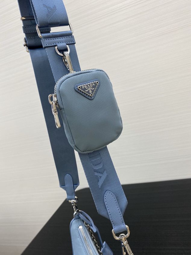 Prada original nylon shoulder bag 1BH204 light blue