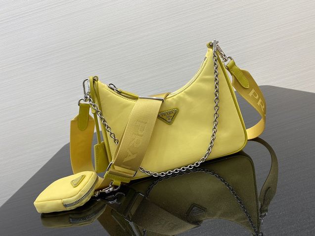 Prada original nylon shoulder bag 1BH204 yellow