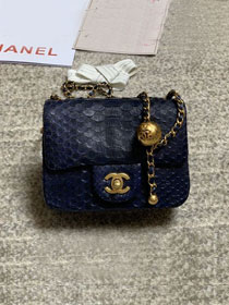 CC original python leather small flap bag AS1786 navy blue