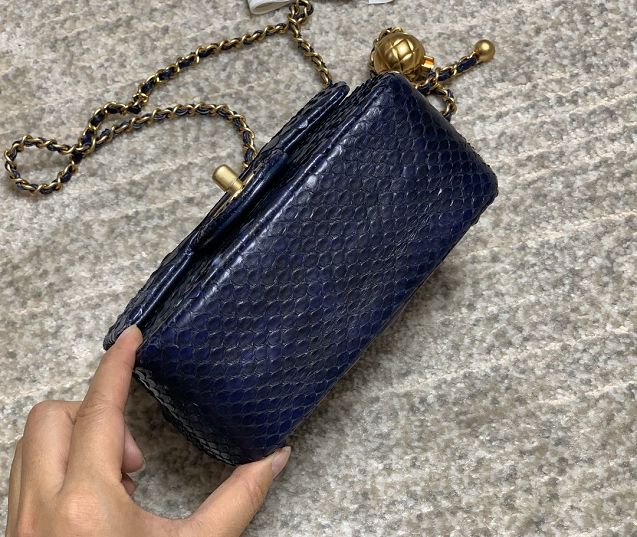 CC original python leather small flap bag AS1786 navy blue