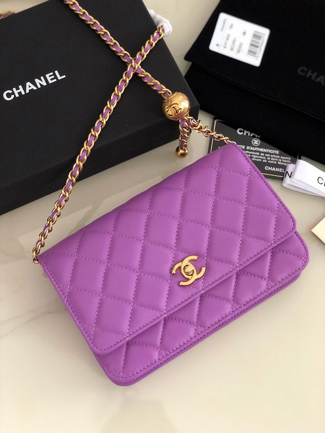 2020 CC original lambskin wallet on chain AP1450 purple