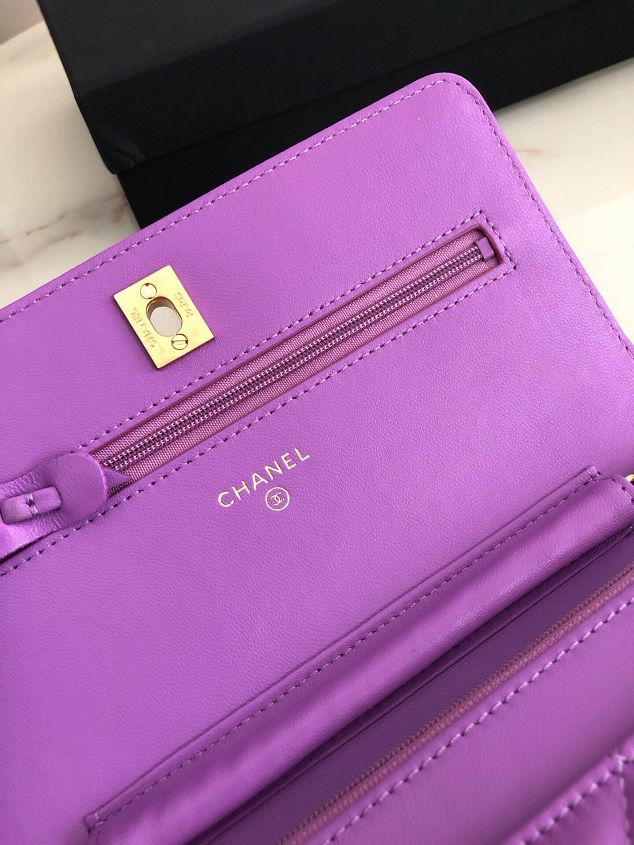 2020 CC original lambskin wallet on chain AP1450 purple