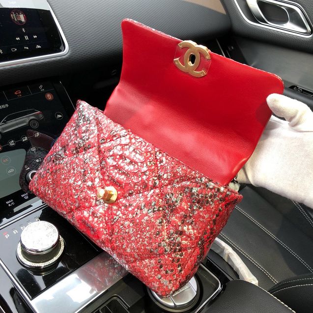 2020 CC original python leather 19 flap bag AS1160 red