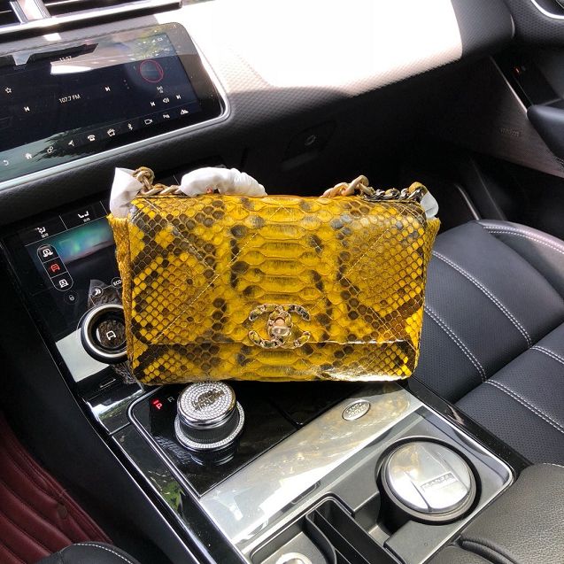 2020 CC original python leather 19 flap bag AS1160 yellow