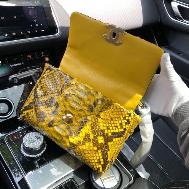 2020 CC original python leather 19 flap bag AS1160 yellow