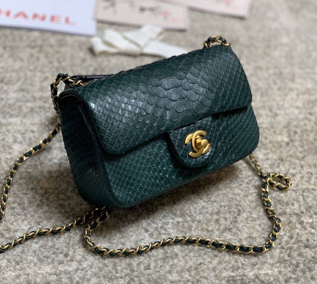 CC original python leather flap bag AS1787 green