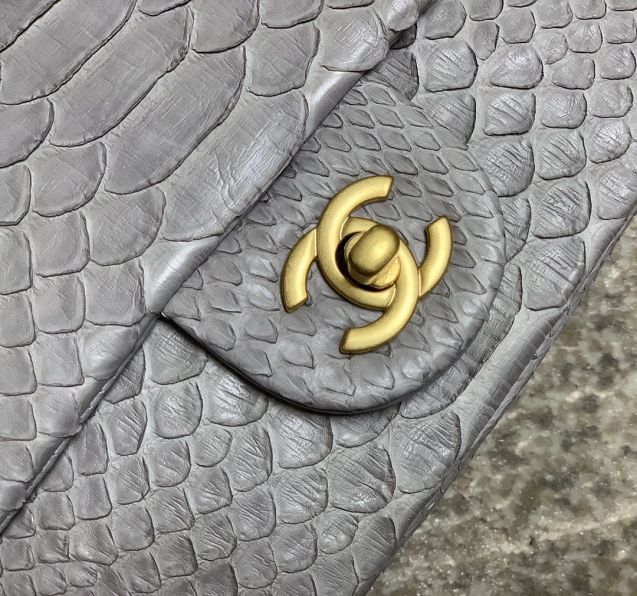 CC original python leather flap bag AS1787 grey