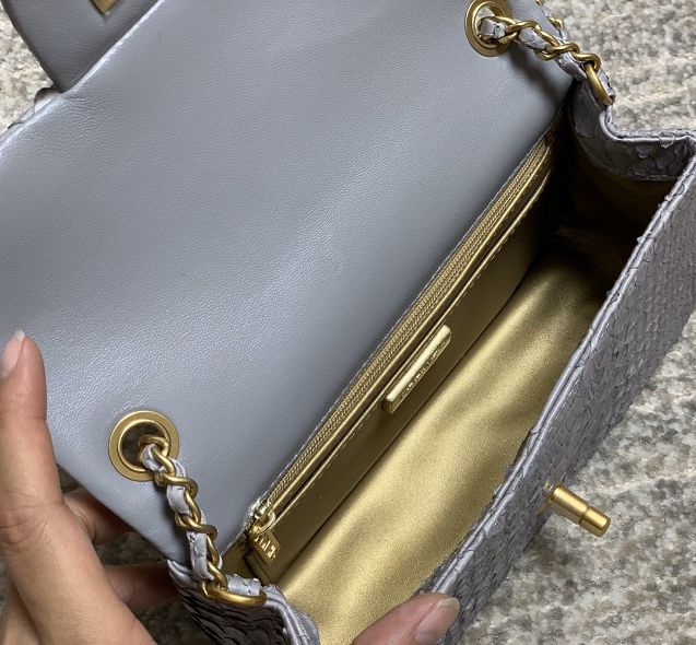 CC original python leather flap bag AS1787 grey