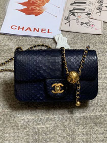 CC original python leather flap bag AS1787 navy blue