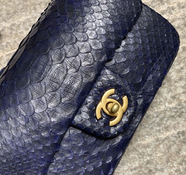 CC original python leather flap bag AS1787 navy blue