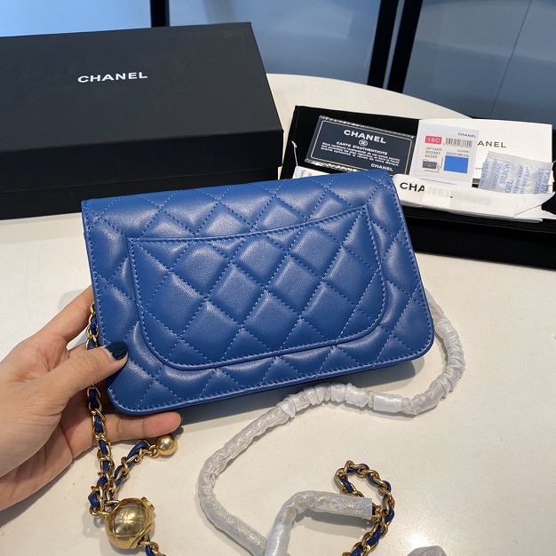 2020 CC original lambskin wallet on chain AP1450 blue