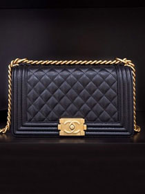 CC original customized grained calfskin boy handbag A67086 black(bright gold)