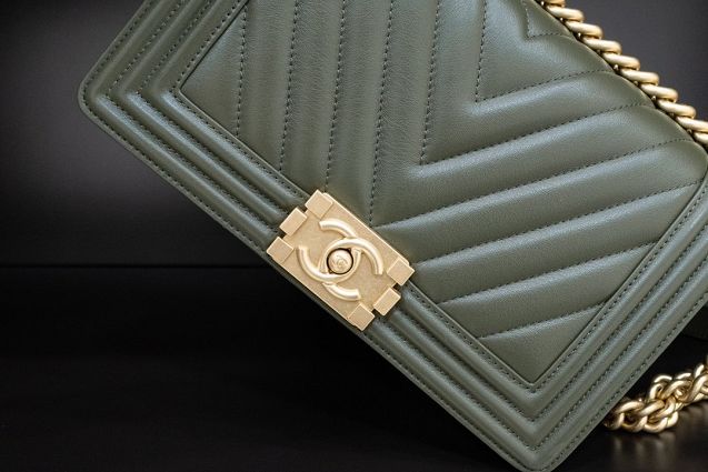 CC original customized lambskin boy handbag A67086-2 blackish green