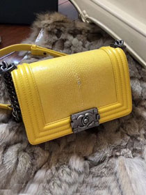 CC original genuine stingray skin boy bag A67086 yellow