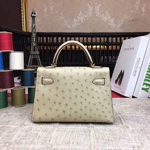 Hermes handmade genuine 100% ostrich leather kelly 19 bag K019 white