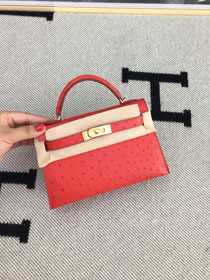 Hermes handmade genuine 100% ostrich leather kelly 19 bag K019 red