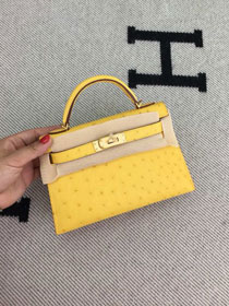 Hermes handmade genuine 100% ostrich leather kelly 19 bag K019 yellow