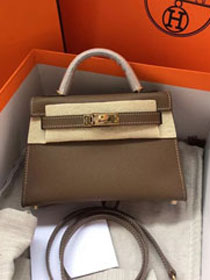 Hermes original epsom leather mini kelly 19 bag K0019 etoupe grey