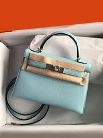 Hermes original epsom leather mini kelly 19 bag K0019 blue atoll	