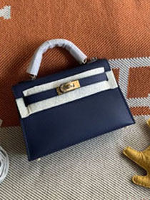 Hermes original epsom leather mini kelly 19 bag K0019 navy blue