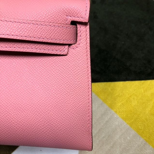 Hermes original epsom leather mini kelly 19 bag K0019 pink