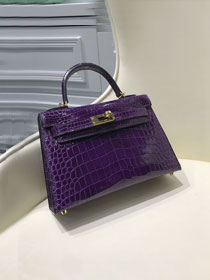 Top hermes 100% genuine crocodile leather mini kelly bag K0019 purple