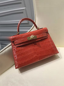 Top hermes 100% genuine crocodile leather mini kelly bag K0019 red