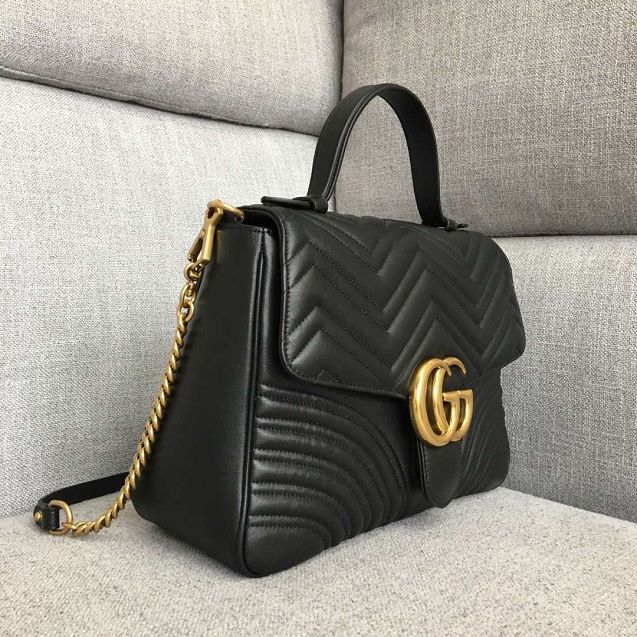 GG original calfskin marmont medium top handle bag 498109 black