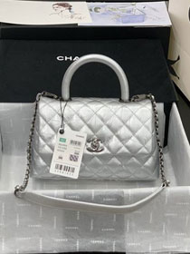 CC original aged calfskin small coco handle bag A92990 silver