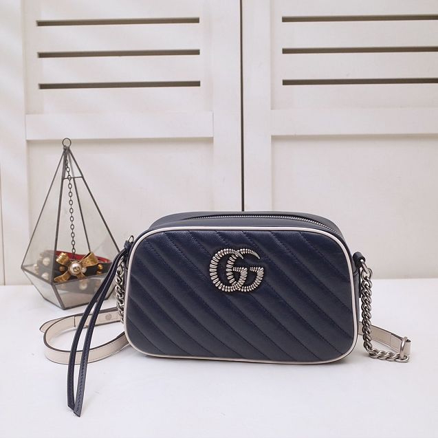 GG marmont original calfskin small shoulder bag 447632 navy blue