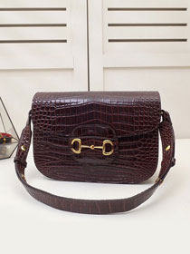 2021 GG original crocodile calfskin 1955 horsebit shoulder bag 602204 bordeaux