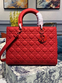 Dior original lambskin large lady dior ultra-matte bag M0566 red