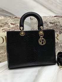 Dior original python leather large Lady dior bag black 44560 black