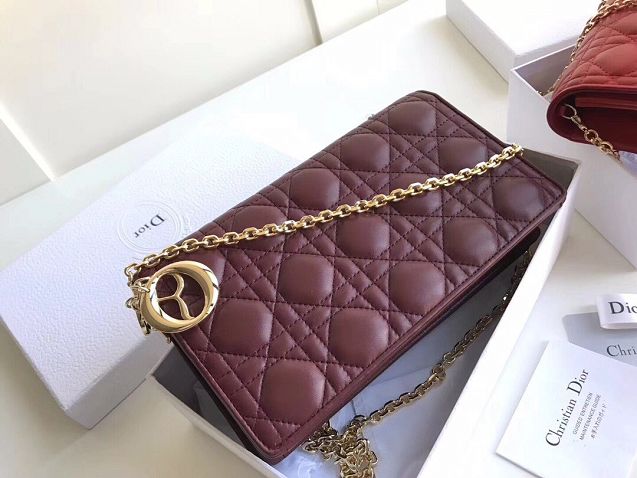 Lady dior original lambskin clutch S0204 dark red