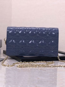 Lady dior original patent calfskin clutch S0204 dark blue