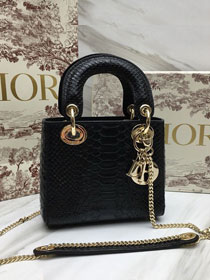 Dior original python leather mini lady dior bag black 44500 black