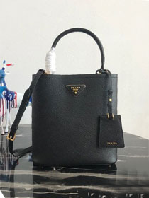 Prada original saffiano leather medium panier bag 1BA212 black&red