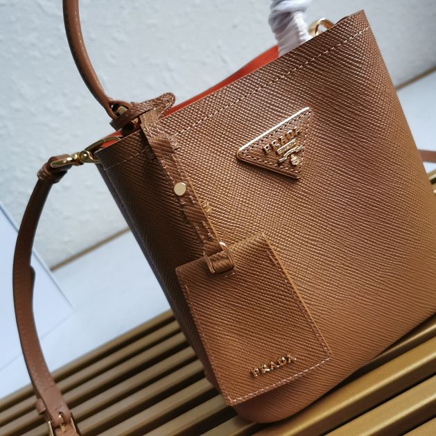 Prada original saffiano leather small panier bag 1BA217 caramel