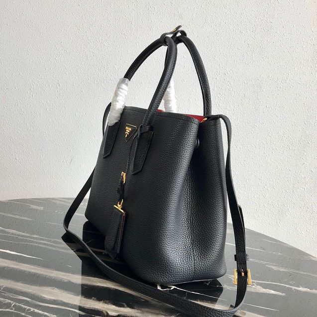 Prada original grained calfskin medium double bag 1BG2775 black&red