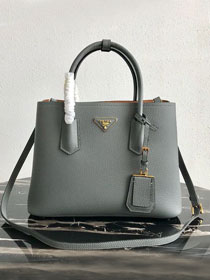 Prada original grained calfskin medium double bag 1BG2775 grey