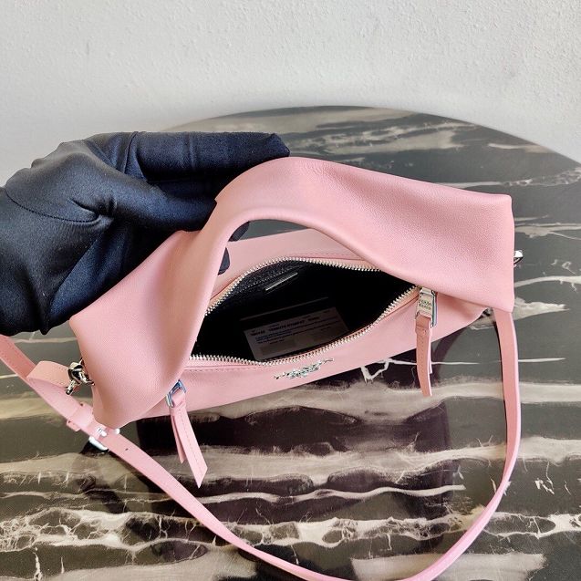 Prada original calfskin hobo bag 1BC132 pink