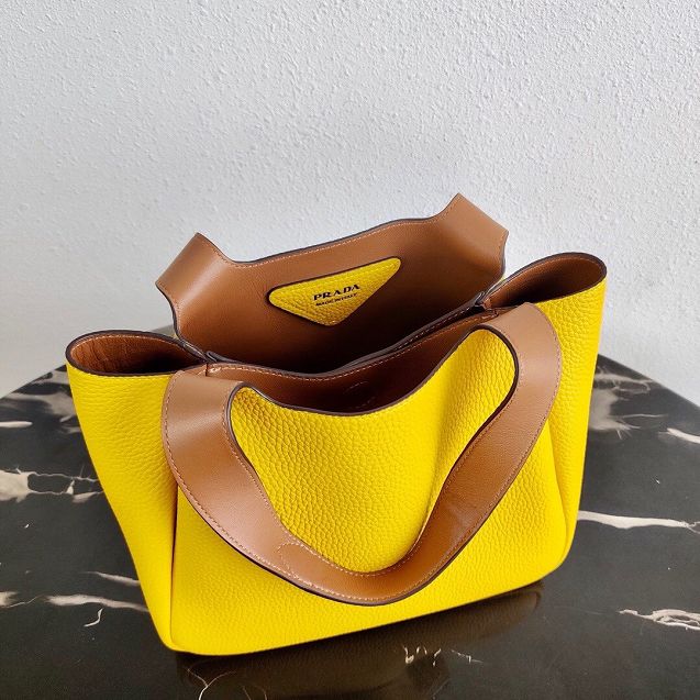 Prada original grained calfskin handbag 1BG335 yellow