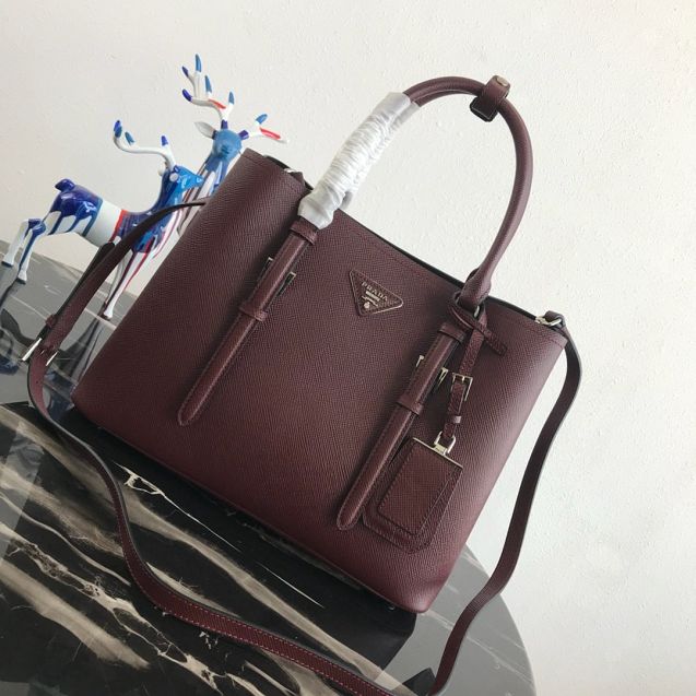 Prada original saffiano leather medium double bag BN2838 bordeaux