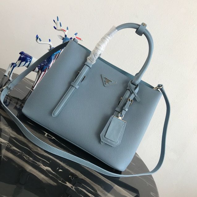 Prada original saffiano leather medium double bag BN2838 light blue