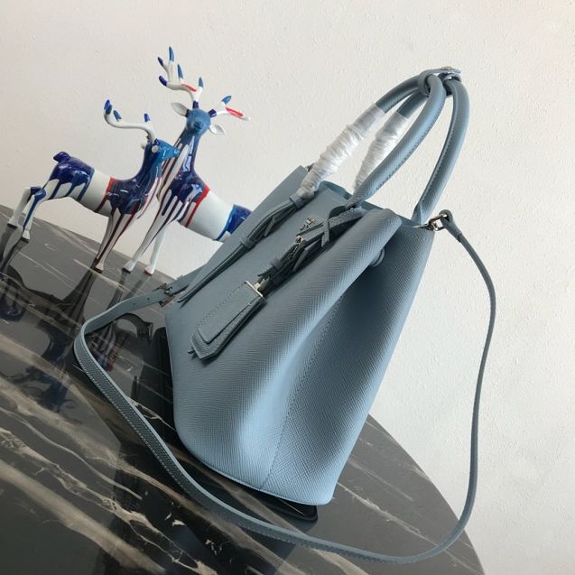 Prada original saffiano leather medium double bag BN2838 light blue